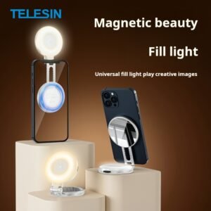 Mini Magnetic Beauty Light for Mobile Phones with Three Color Temperatures, Portable Selfie Mirror, Rotating and Extendable Pocket Light