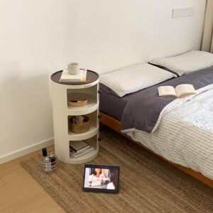Cream-colored storage cabinet, eco-friendly bedside cabinet, no assembly required, round bedroom cabinet, storage rack, popular Instagram storage cabinet