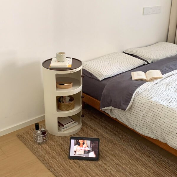 Cream-colored storage cabinet, eco-friendly bedside cabinet, no assembly required, round bedroom cabinet, storage rack, popular Instagram storage cabinet