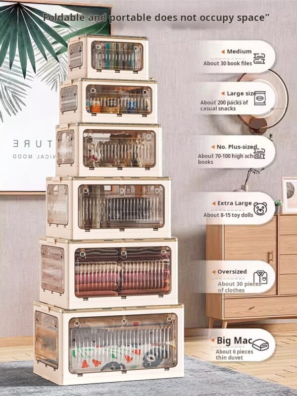 Storage Boxes for Home Wardrobes, Clothing, Bedding, and Books - Transparent Plastic Folding Storage Boxes - Image 2