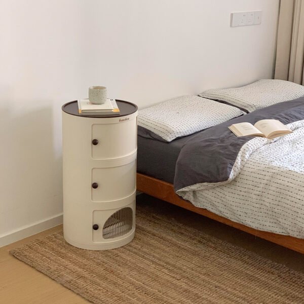 Cream-colored storage cabinet, eco-friendly bedside cabinet, no assembly required, round bedroom cabinet, storage rack, popular Instagram storage cabinet - Image 2