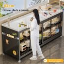 Rock slab kitchen storage rack, floor-standing multi-tiered sideboard cabinet with sliding doors, multifunctional small appliance storage cabinet