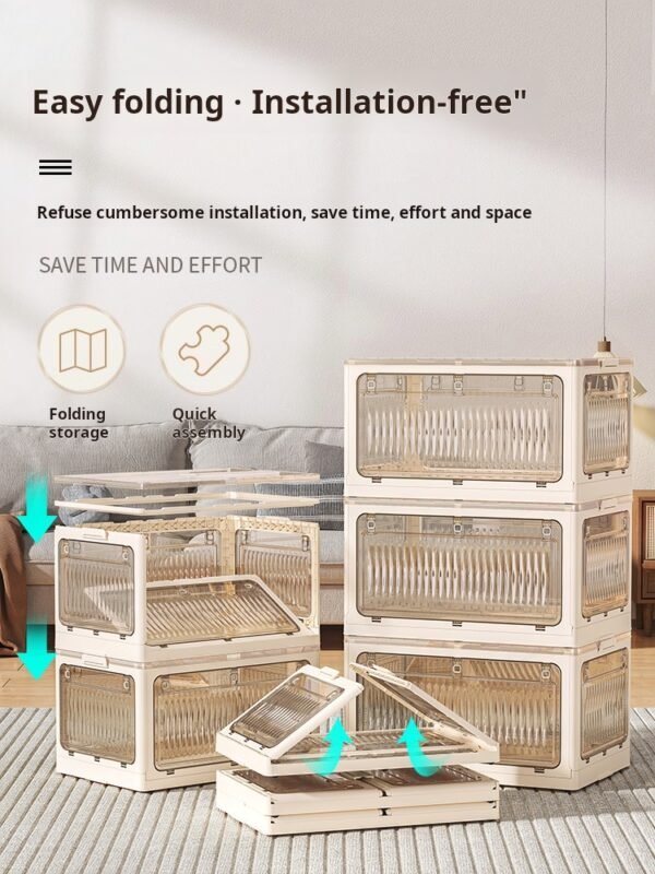 Storage Boxes for Home Wardrobes, Clothing, Bedding, and Books - Transparent Plastic Folding Storage Boxes - Image 3
