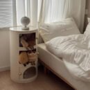 Cream-colored storage cabinet, eco-friendly bedside cabinet, no assembly required, round bedroom cabinet, storage rack, popular Instagram storage cabinet