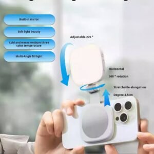 Magnetic Selfie Light for Mobile Phones, Influencer Live Streaming Photography Tool, Mini Portable Mirror, Foldable Pocket Light, MagSafe Selfie Makeup Mirror